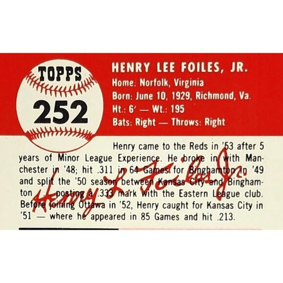 Henry Foiles Cincinnati Reds 1953 Topps Baseball Card - Vintage Reprint - Picture 5 of 6